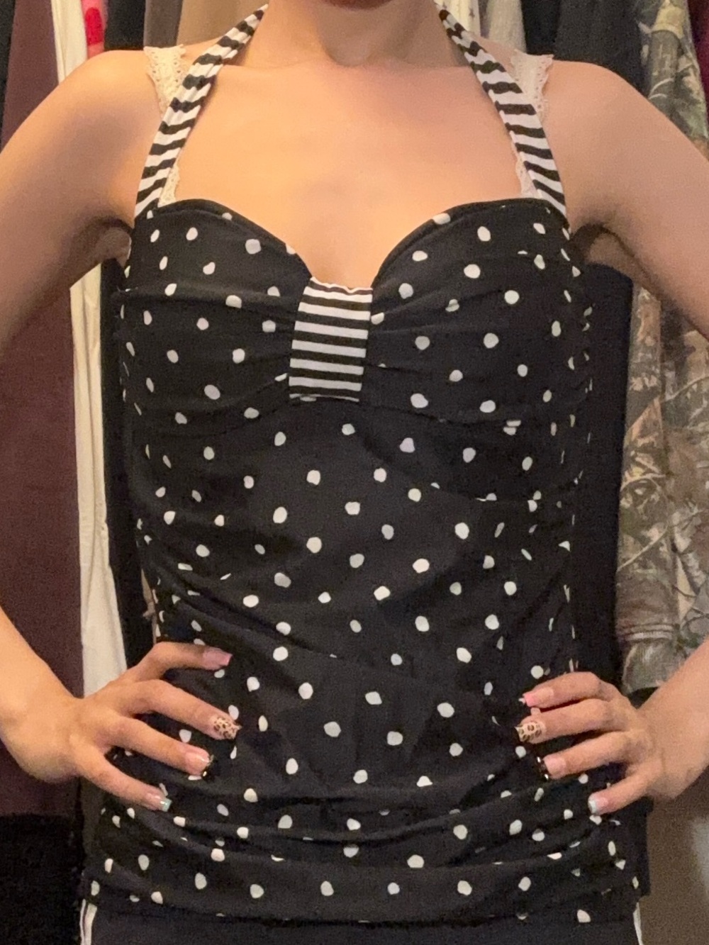 size s tommy bahama black and white polka dot and striped tankini top